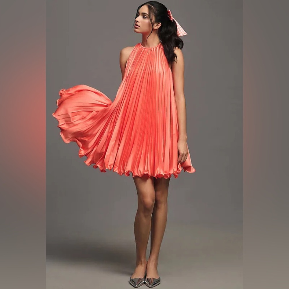 Mac Duggal Pleated Halter Neck Mini Dress